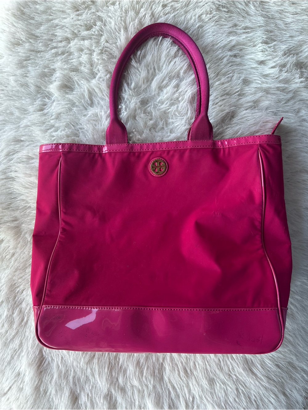 Tory Burch Hot Pink Nylon Tote with Logo Emblem